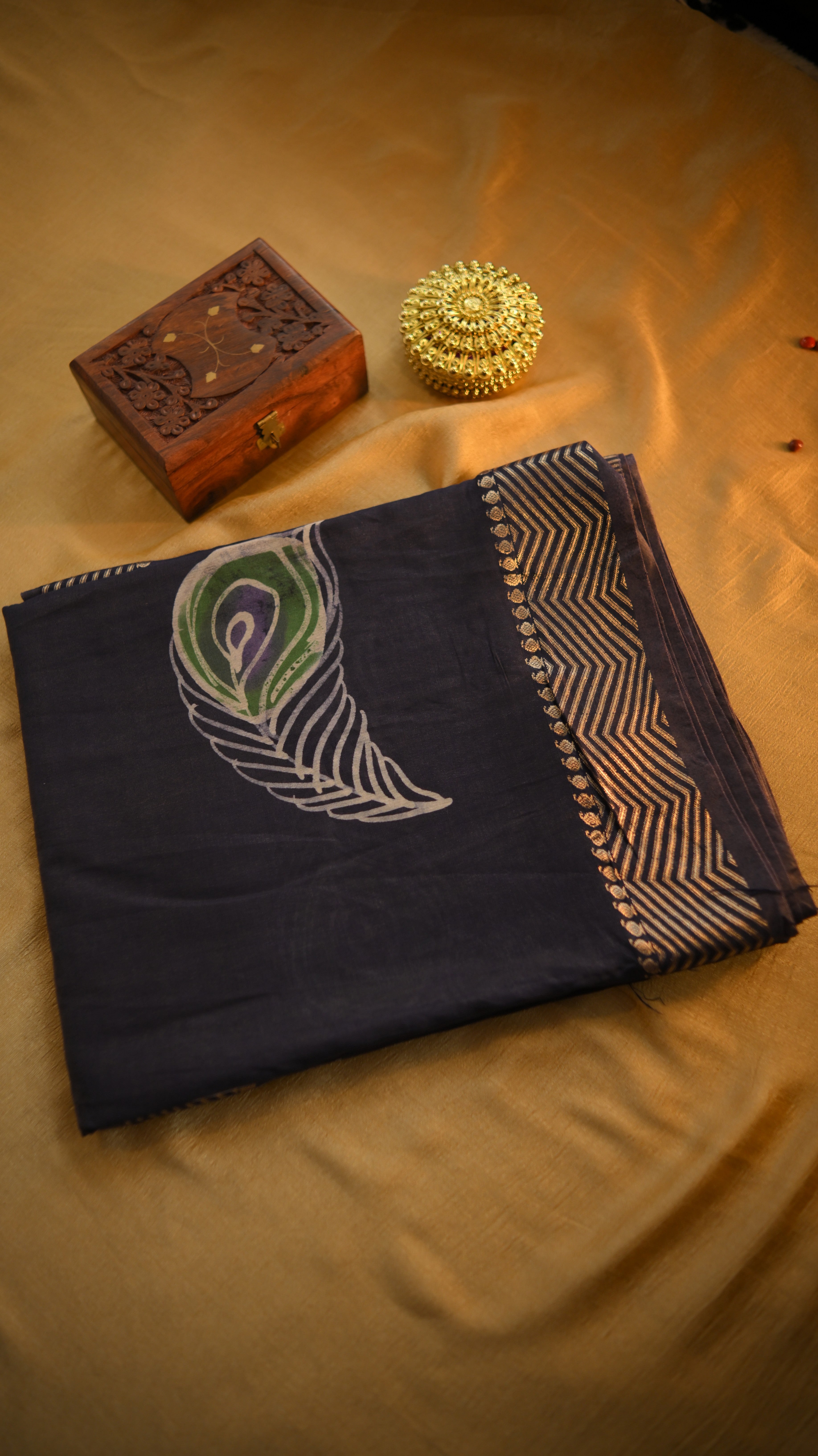 Maheshwari Art Silk Block Print Saree - Hand Batiq KM4B004