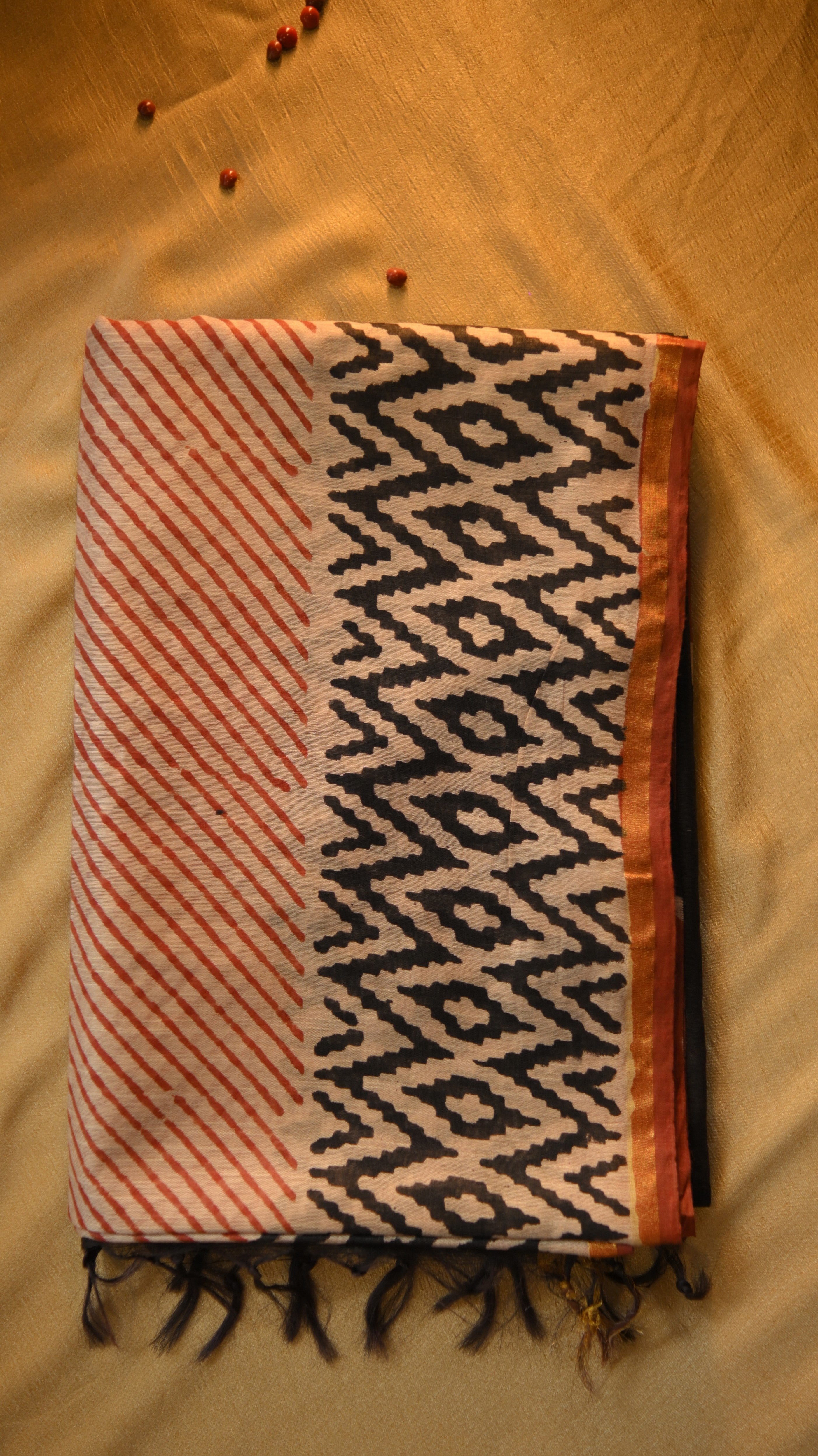 Chanderi Art Silk Bagru/Dabu Printed Saree - Potai Bagru Print KM4B014