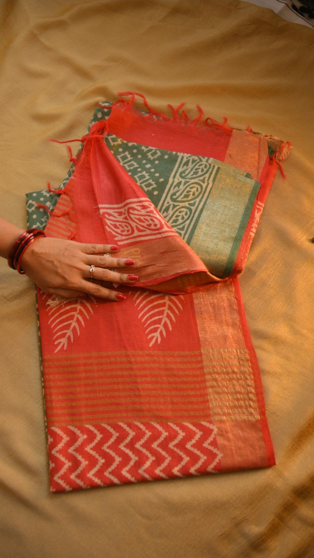 Handloom Baffta Block Printed Saree KM4B022