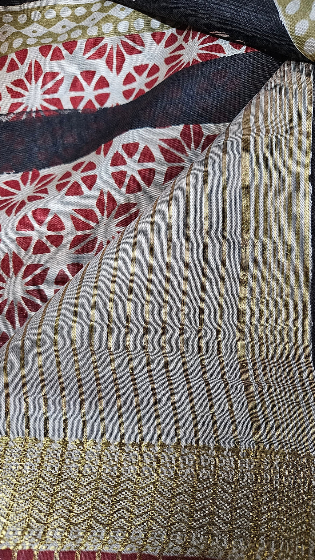Maheshwari Art Silk Block Print Saree - Bagru Print KM4B005