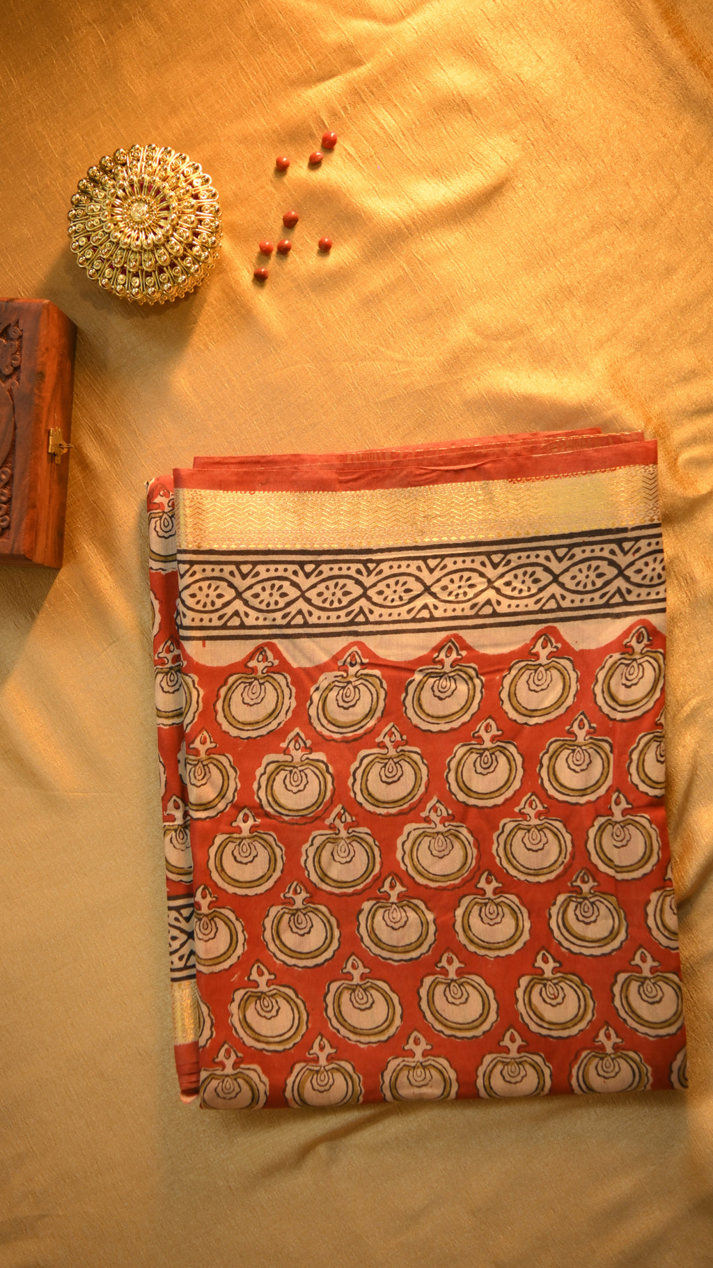 Maheshwari Art Silk Block Print Saree - Bagru Print KM4B005