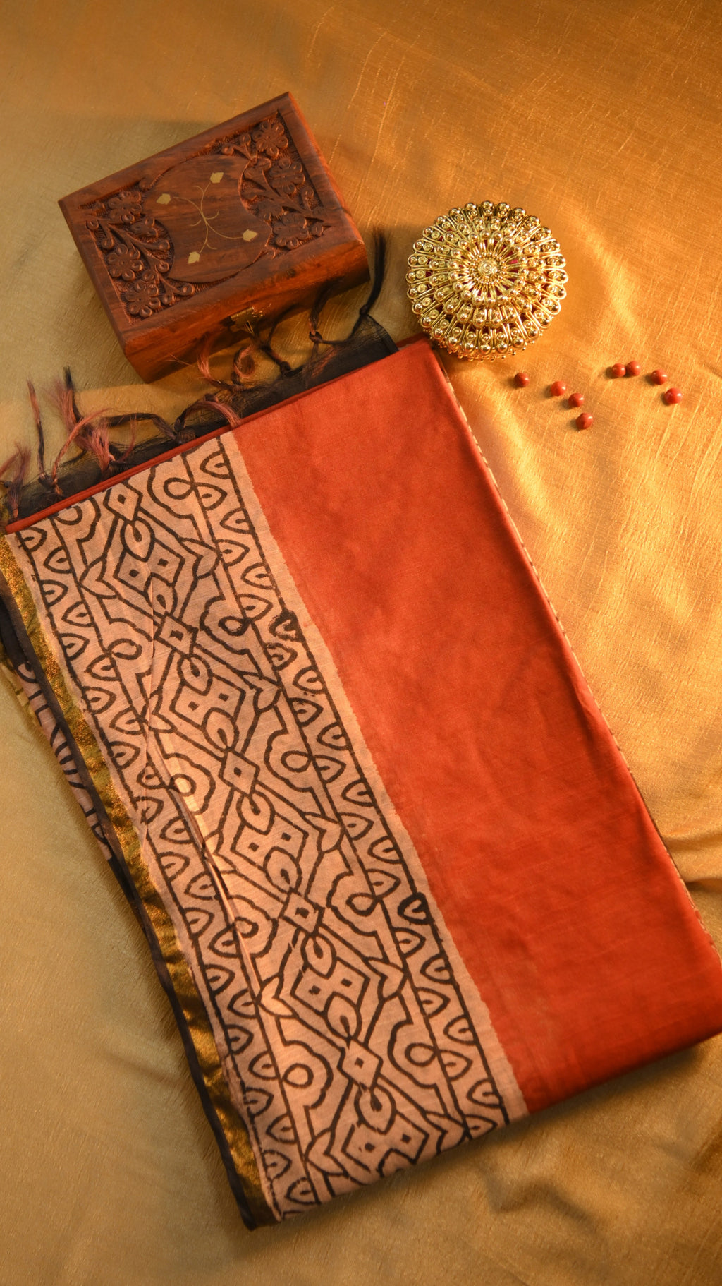 Chanderi Art Silk Bagru/Dabu Printed Saree - Potai Bagru Print KM4B015