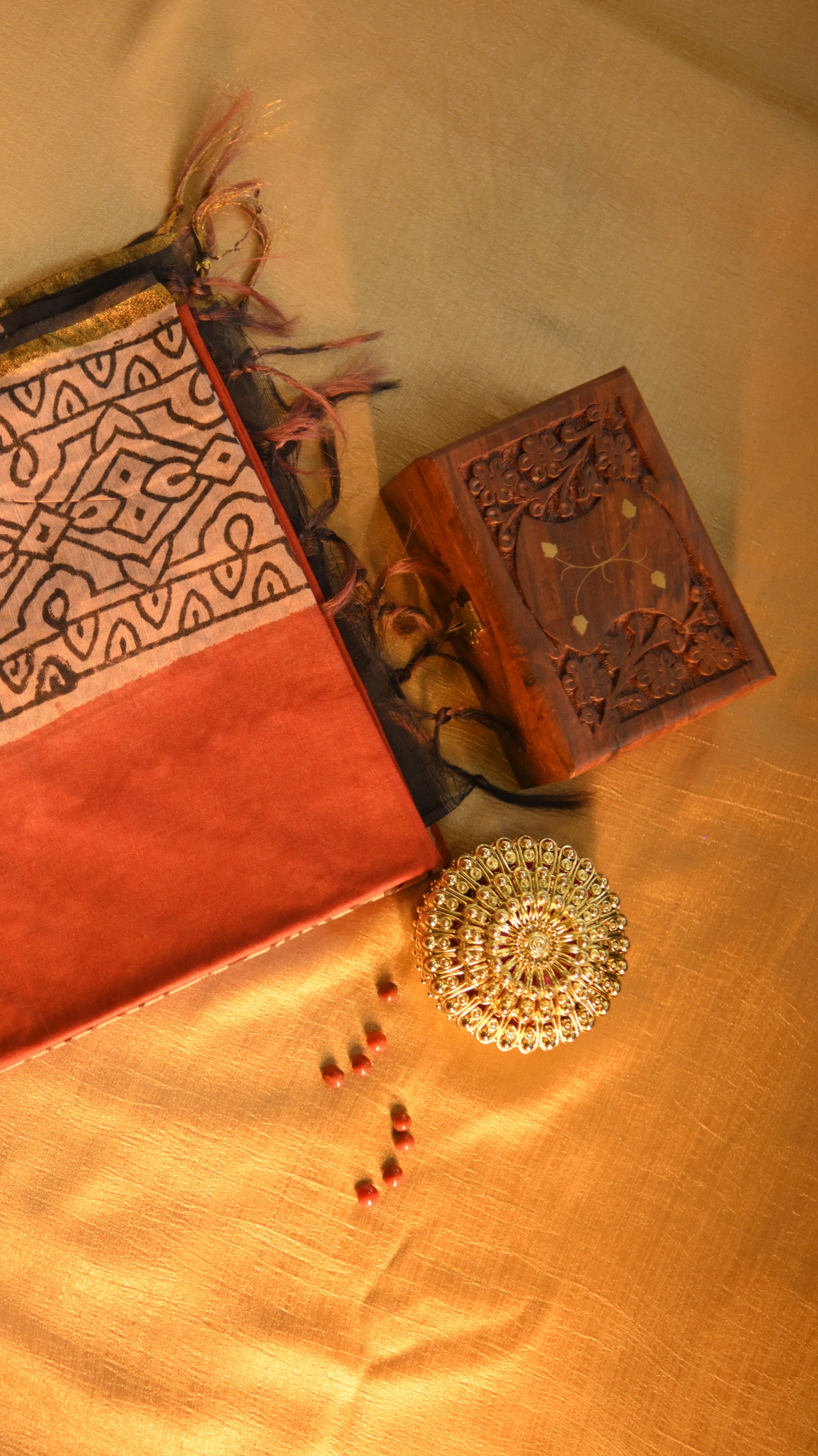 Chanderi Art Silk Bagru/Dabu Printed Saree - Potai Bagru Print KM4B015