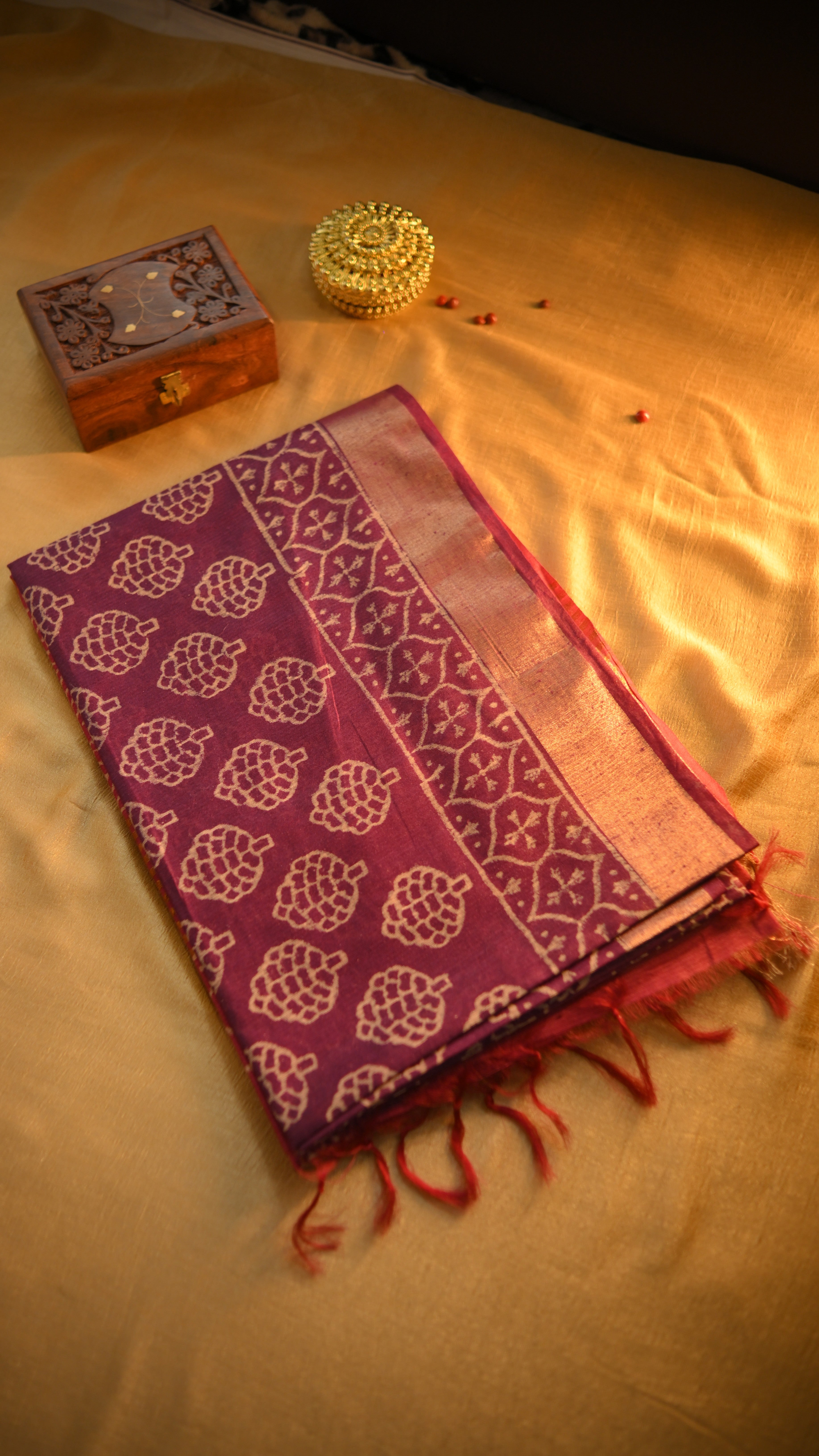 Handloom Baffta Block Printed Saree KM4B027
