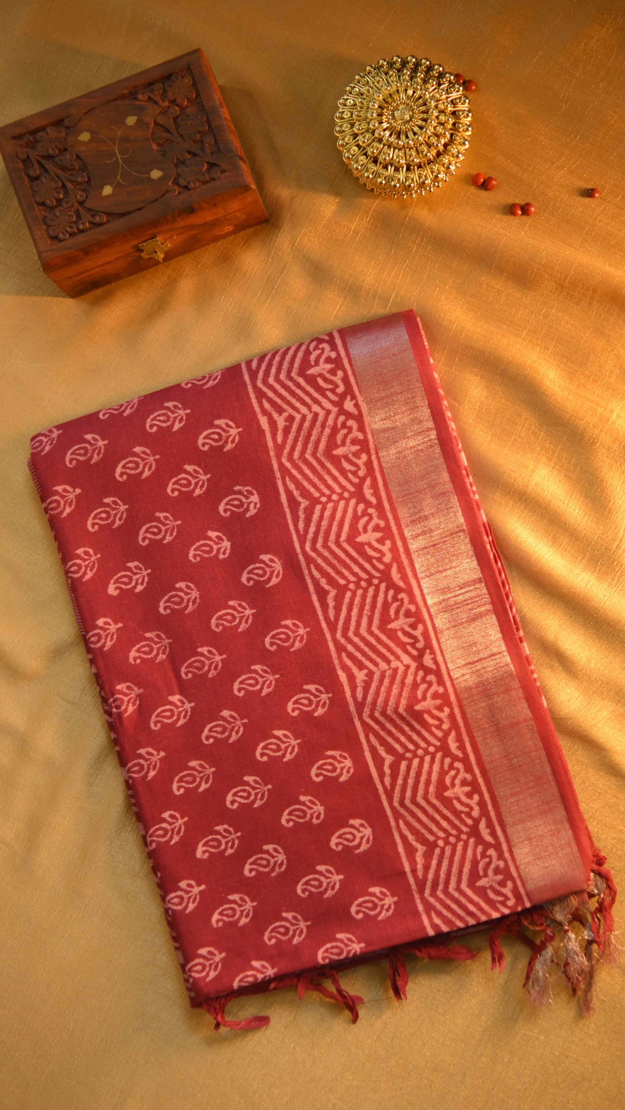 Linen Art Silk Block Printed Saree KM4B030