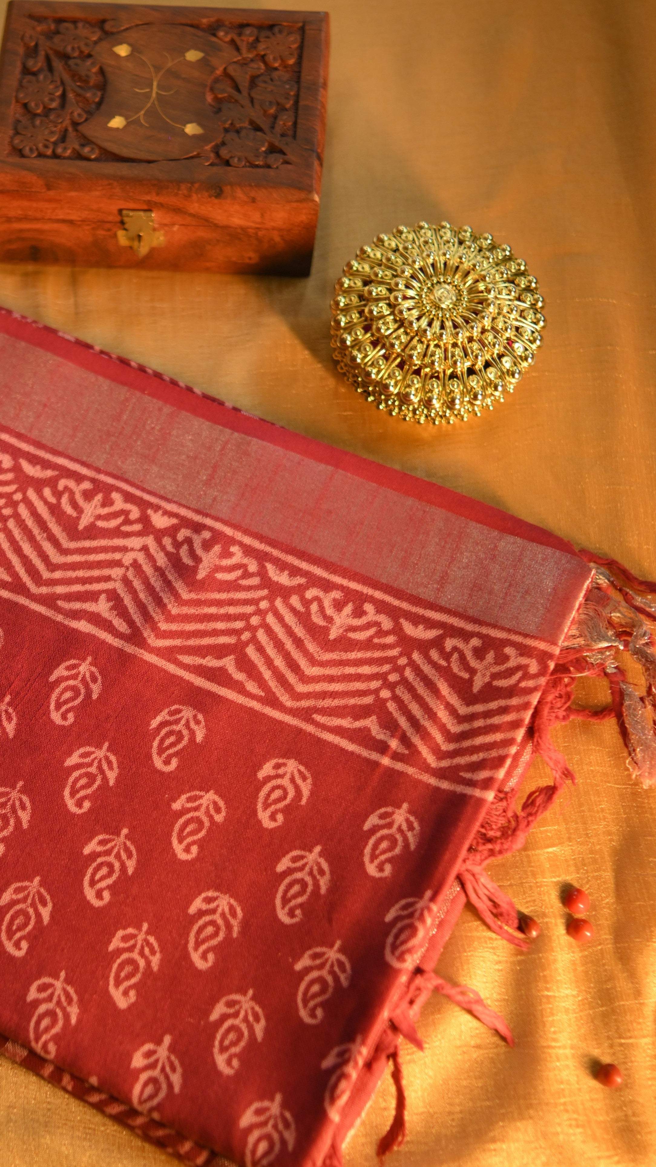 Linen Art Silk Block Printed Saree KM4B030