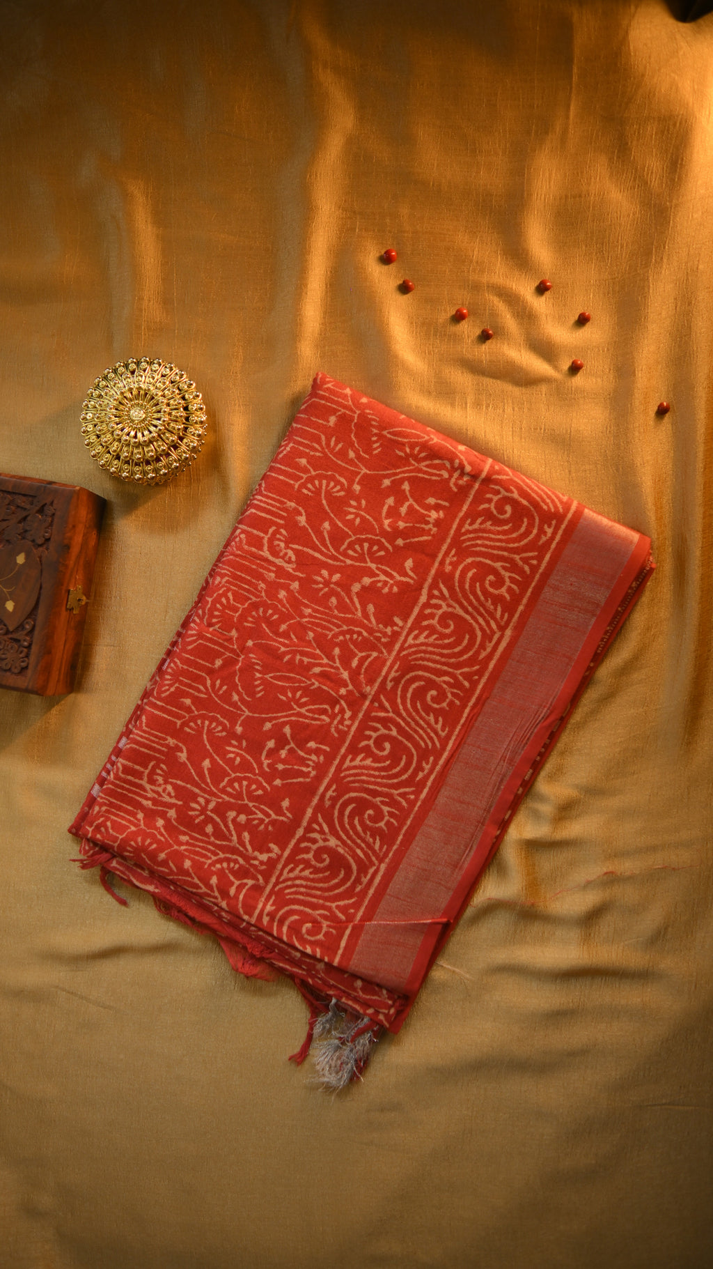 Linen Art Silk Block Printed Saree KM4B026
