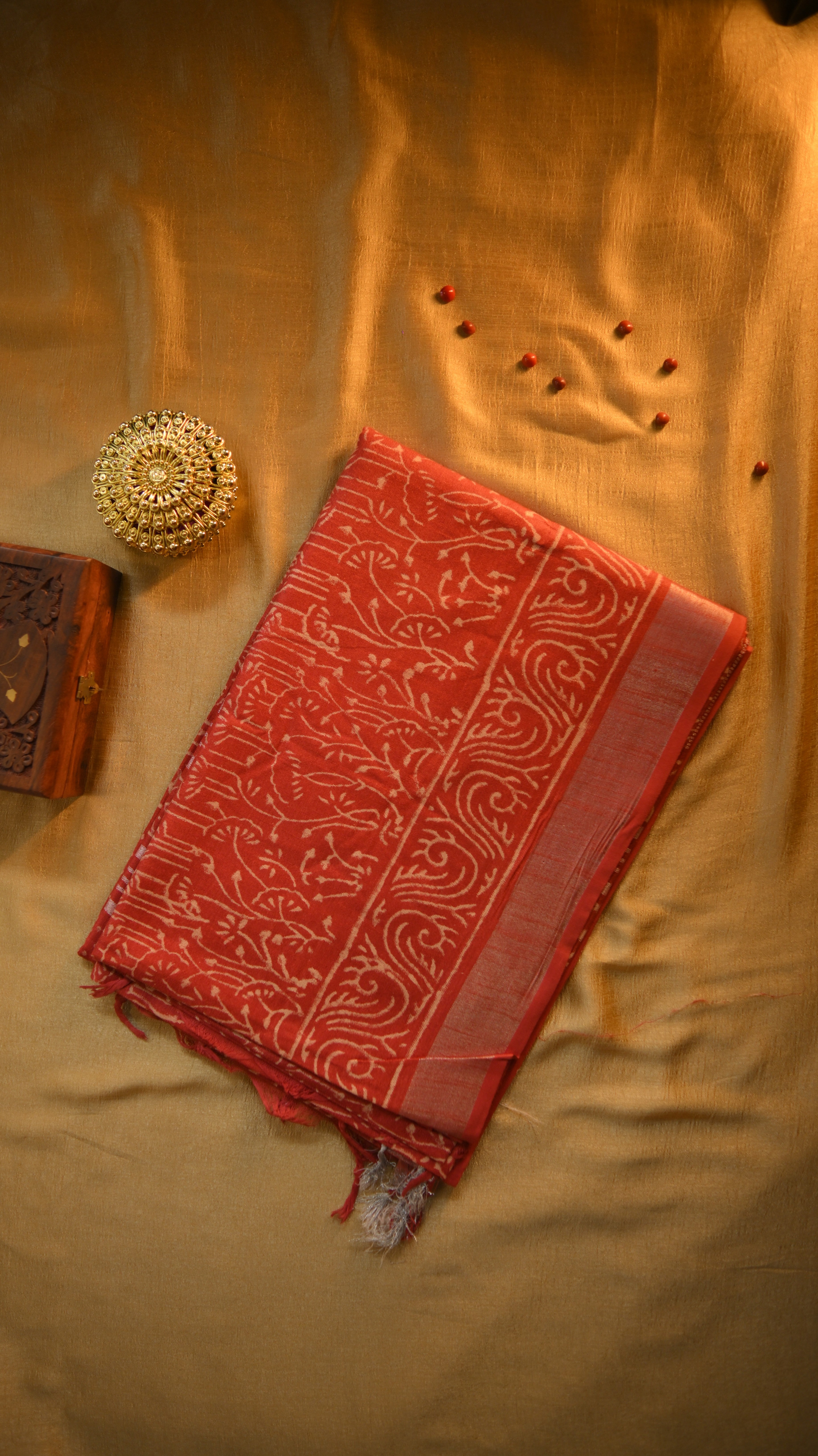 Linen Art Silk Block Printed Saree KM4B026