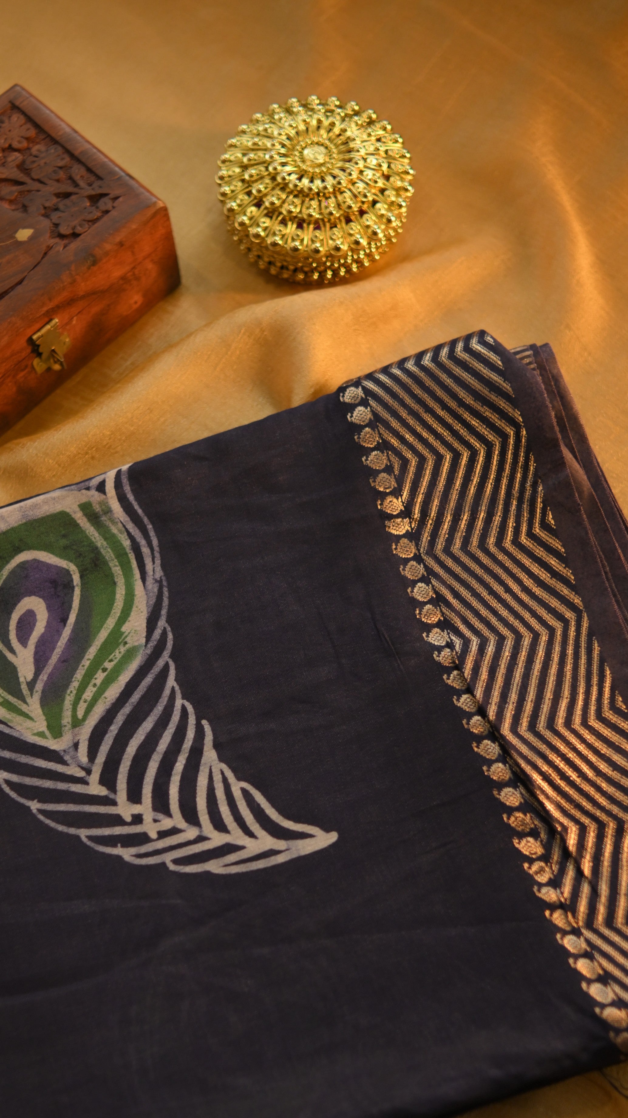 Maheshwari Art Silk Block Print Saree - Hand Batiq  KM4B004