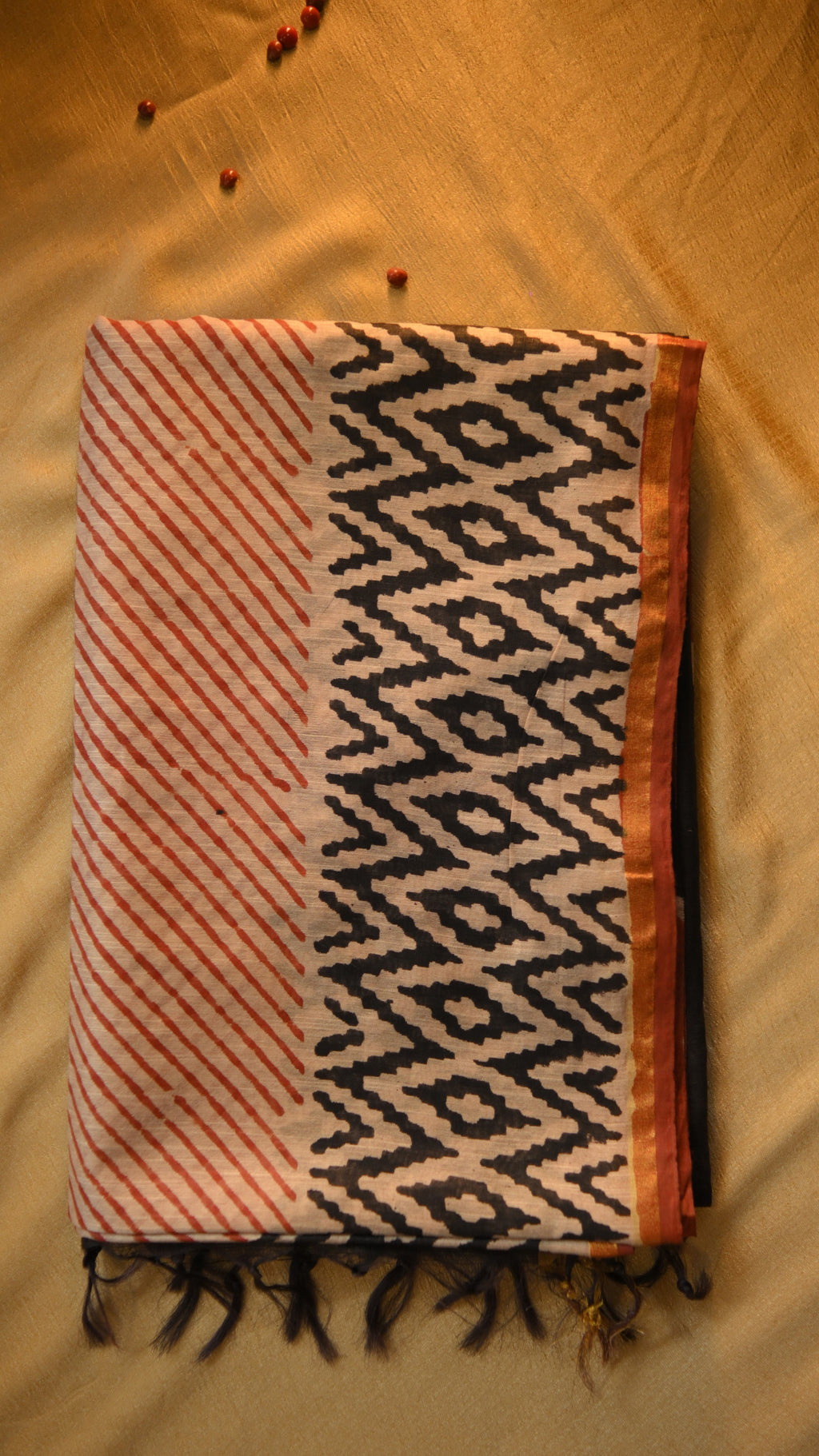 Chanderi Art Silk Bagru/Dabu Printed Saree - Potai Bagru Print KM4B014
