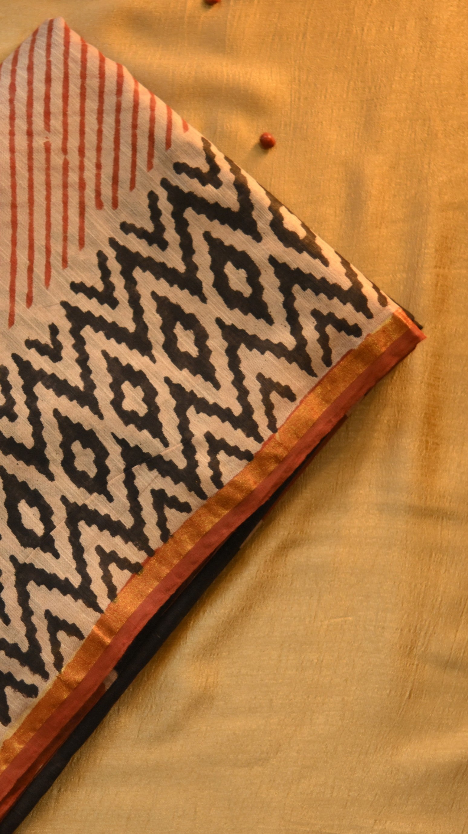 Chanderi Art Silk Bagru/Dabu Printed Saree - Potai Bagru Print KM4B014