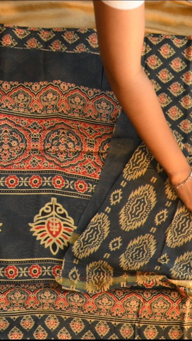 Cotton Jari Jaipur Screen Print Saree KM4B001