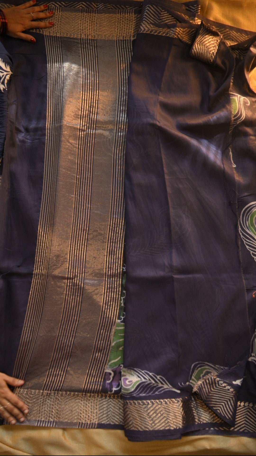 Maheshwari Art Silk Block Print Saree - Hand Batiq  KM4B004