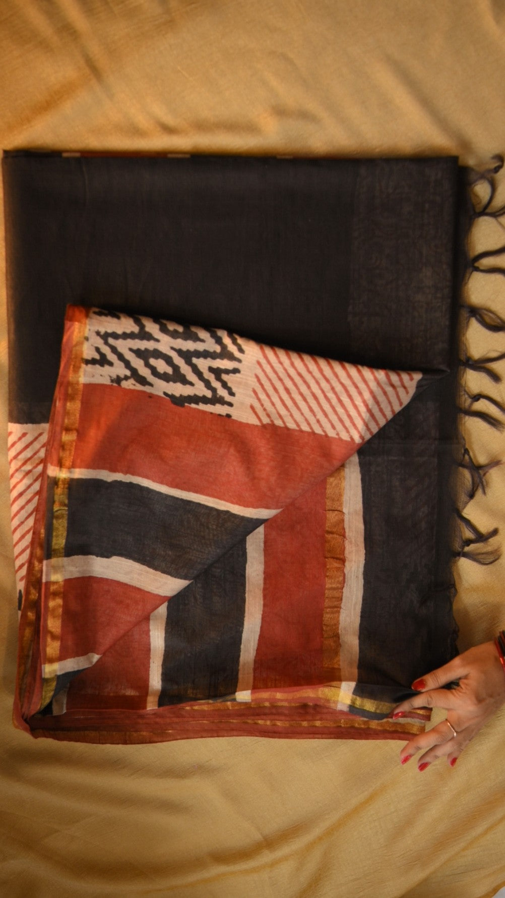 Chanderi Art Silk Bagru/Dabu Printed Saree - Potai Bagru Print KM4B014