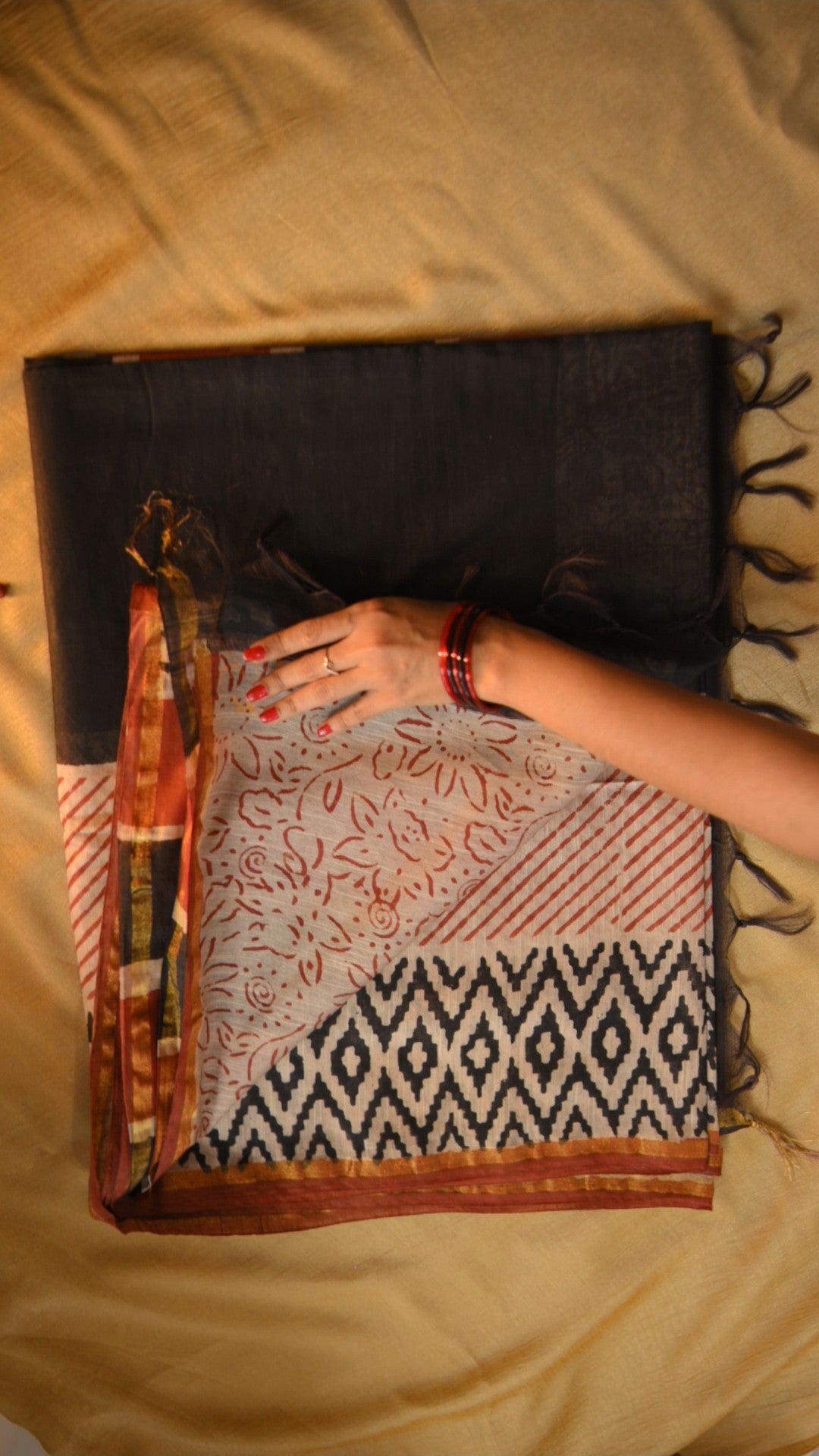 Chanderi Art Silk Bagru/Dabu Printed Saree - Potai Bagru Print KM4B014