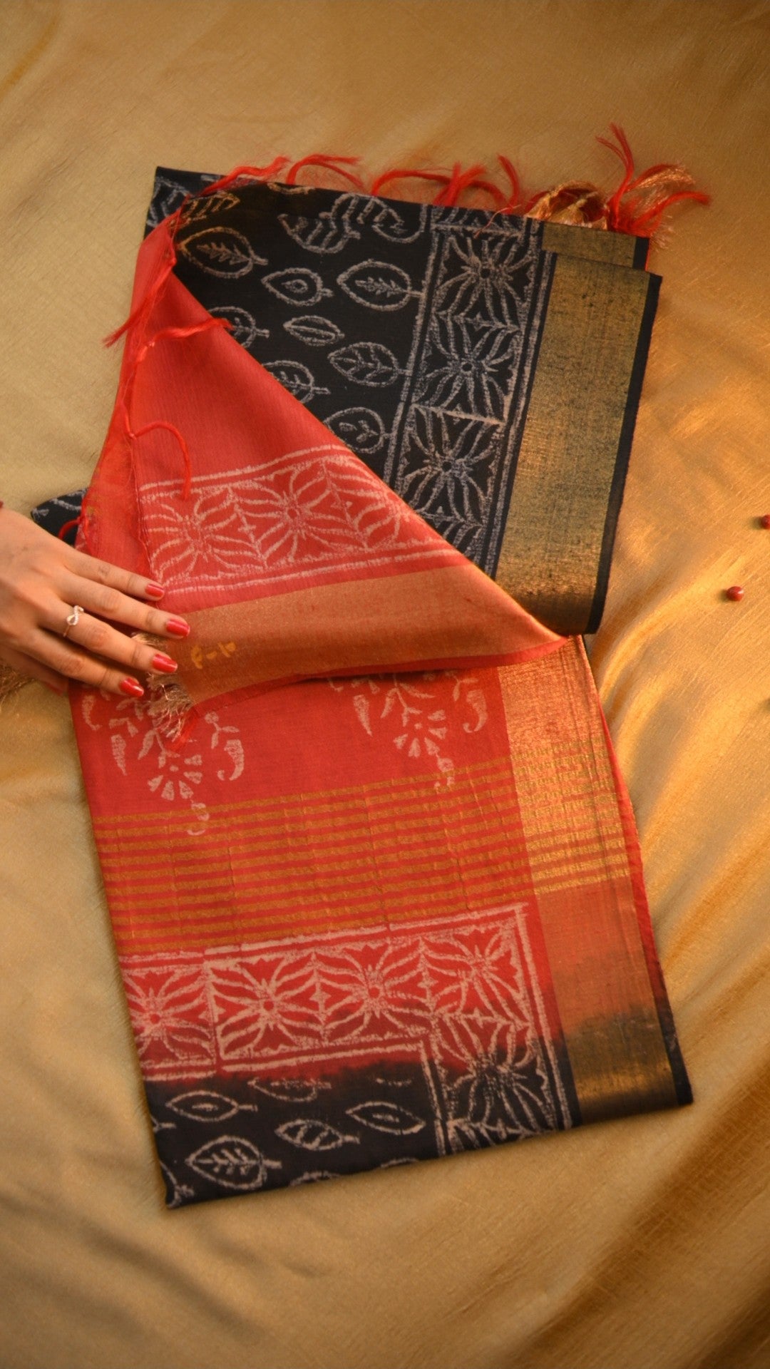Handloom Baffta Block Printed Saree KM4B021