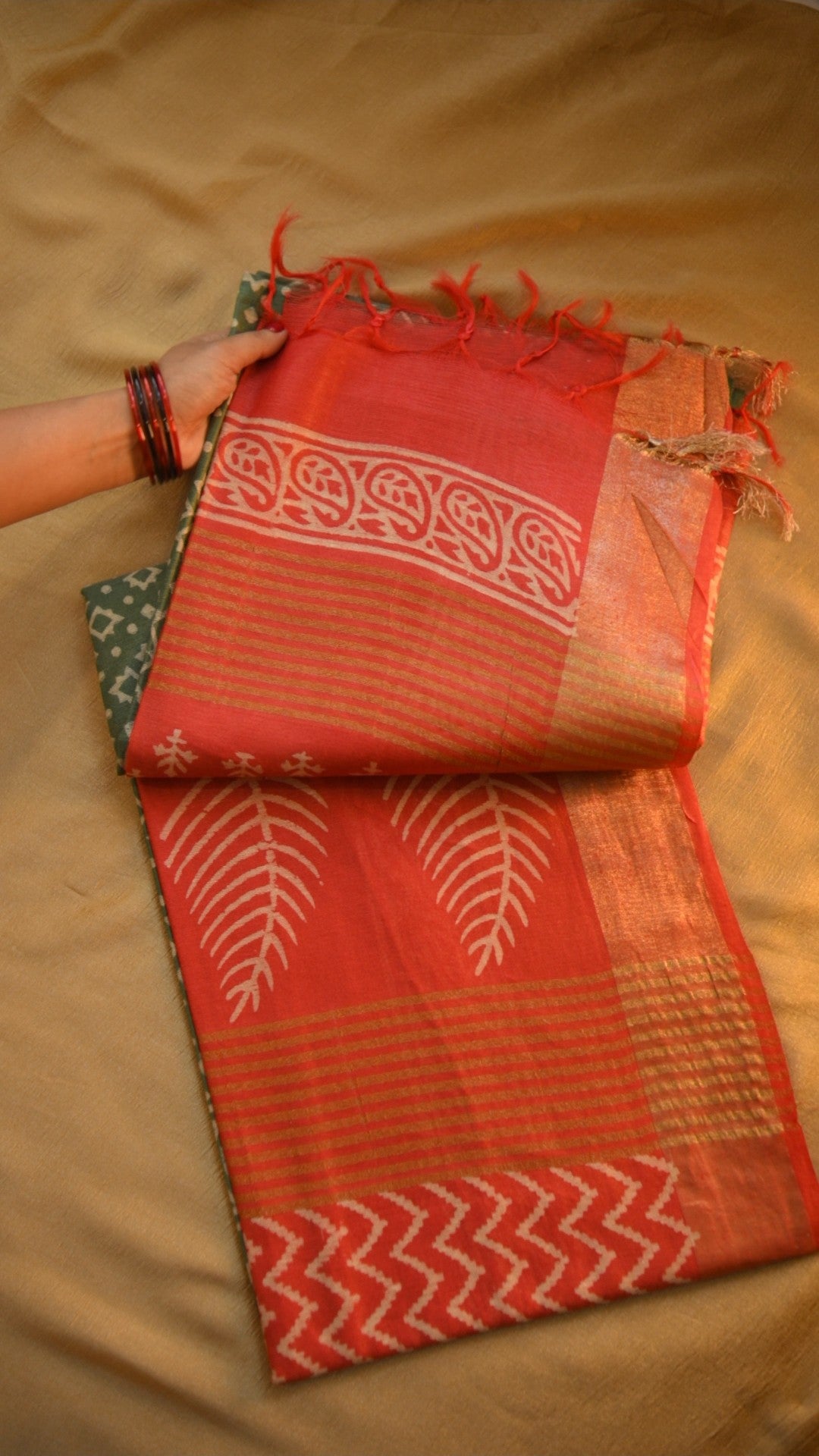 Handloom Baffta Block Printed Saree KM4B022
