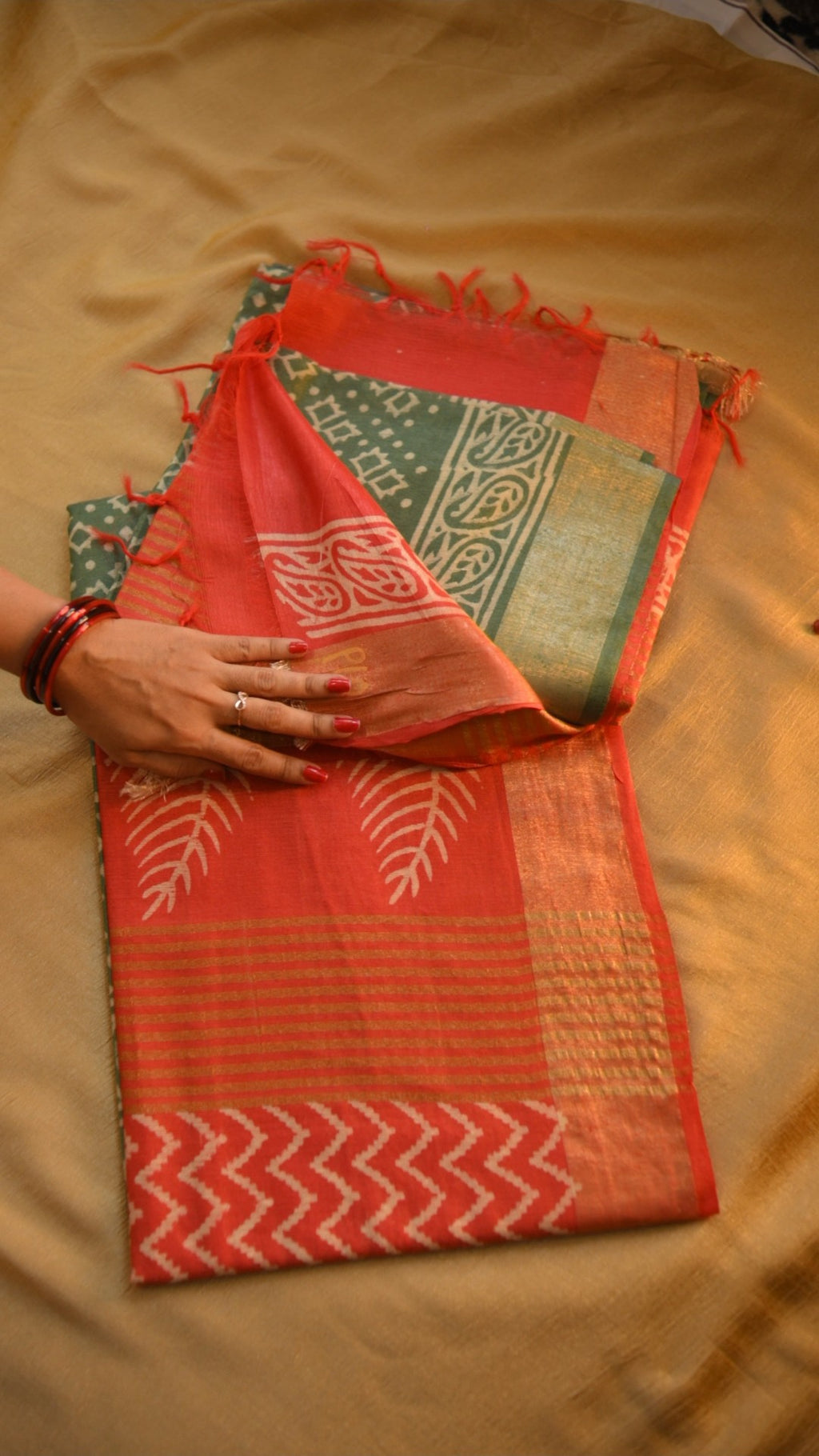 Handloom Baffta Block Printed Saree KM4B022