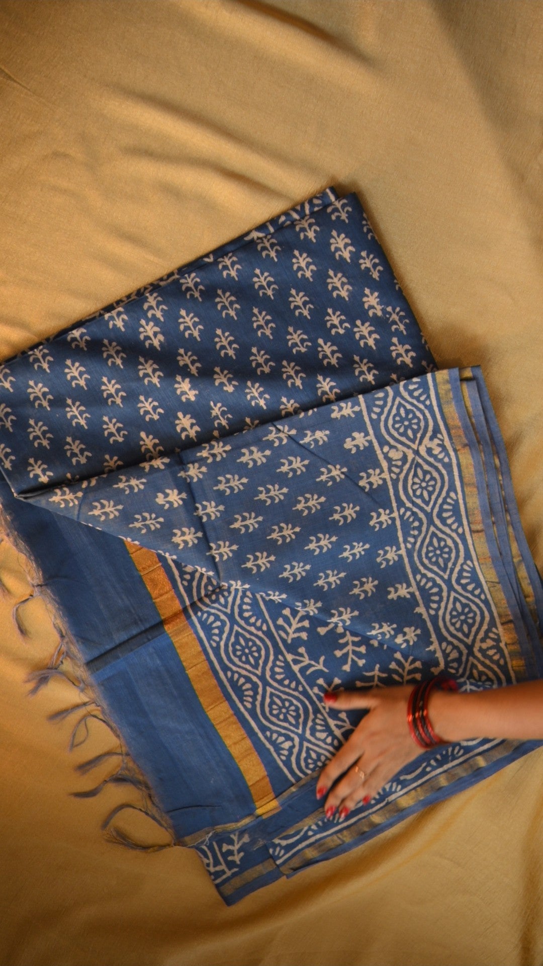 Handloom Art Silk Block Printed Saree KM4B016
