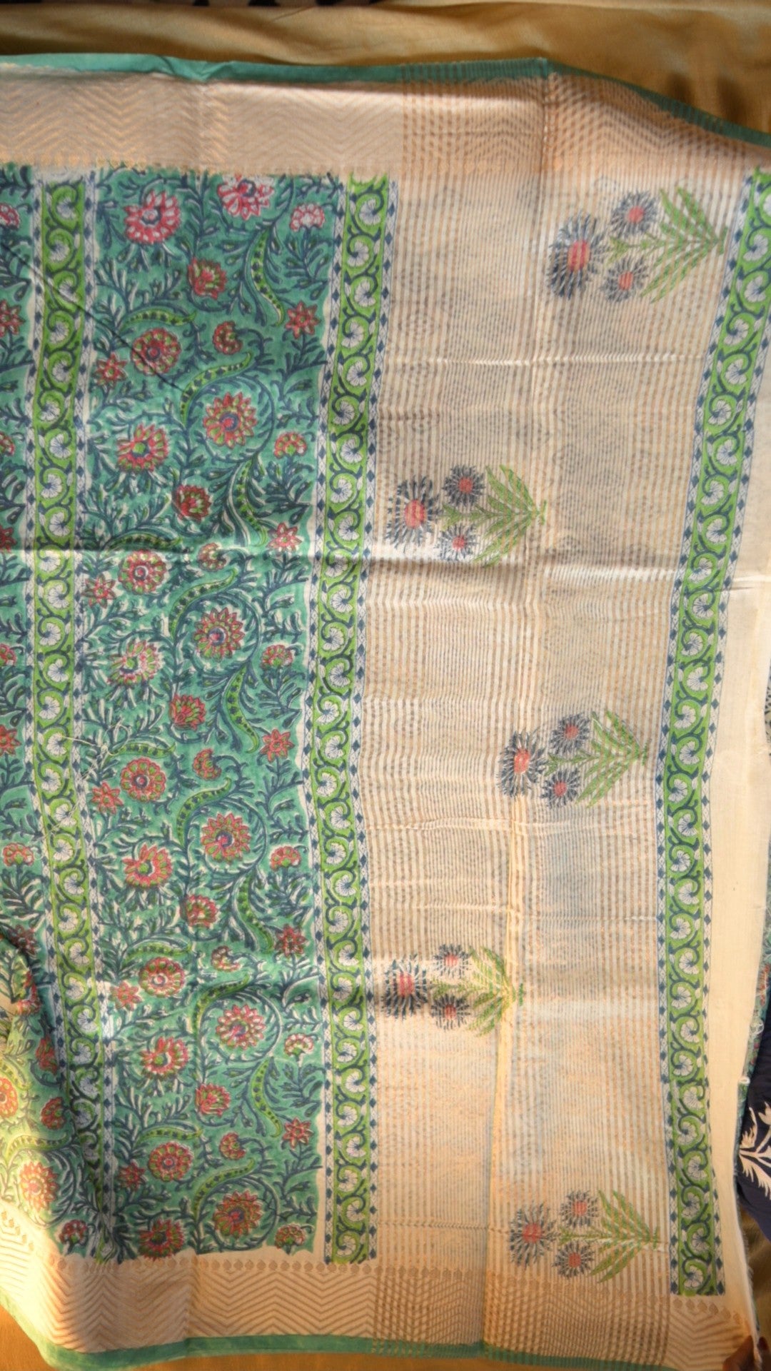 Maheshwari Art Silk Block Printed Saree - Sanganeri Print KM4B014