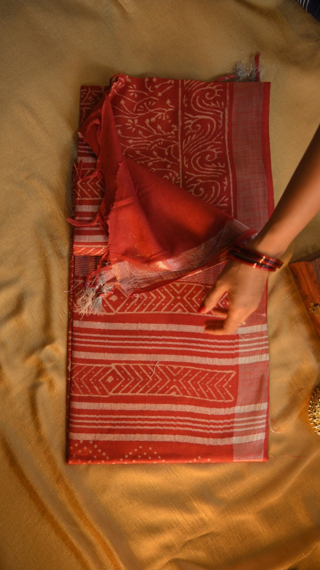 Linen Art Silk Block Printed Saree KM4B026