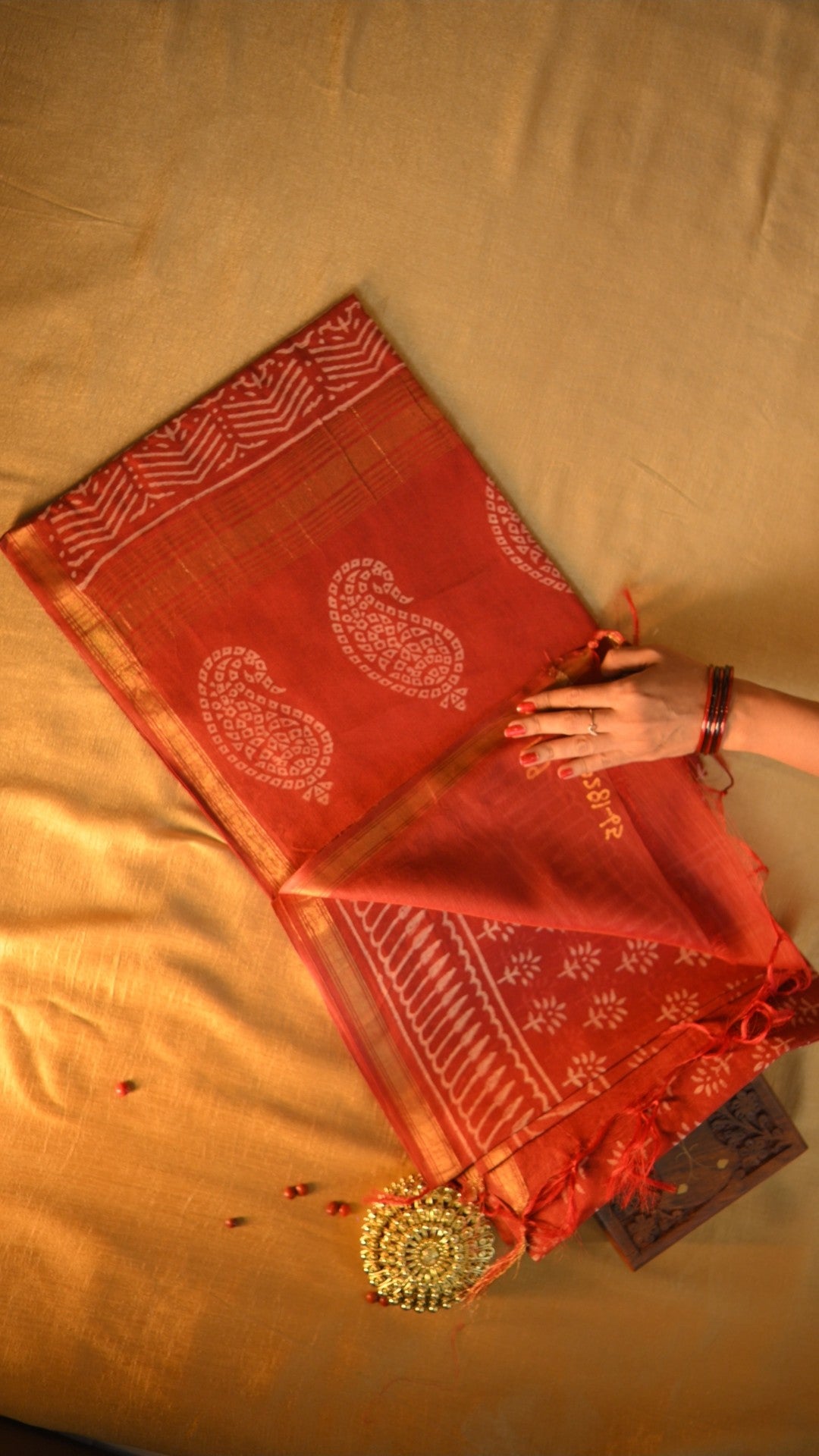 Handloom Art Silk Block Printed Saree KM4B017