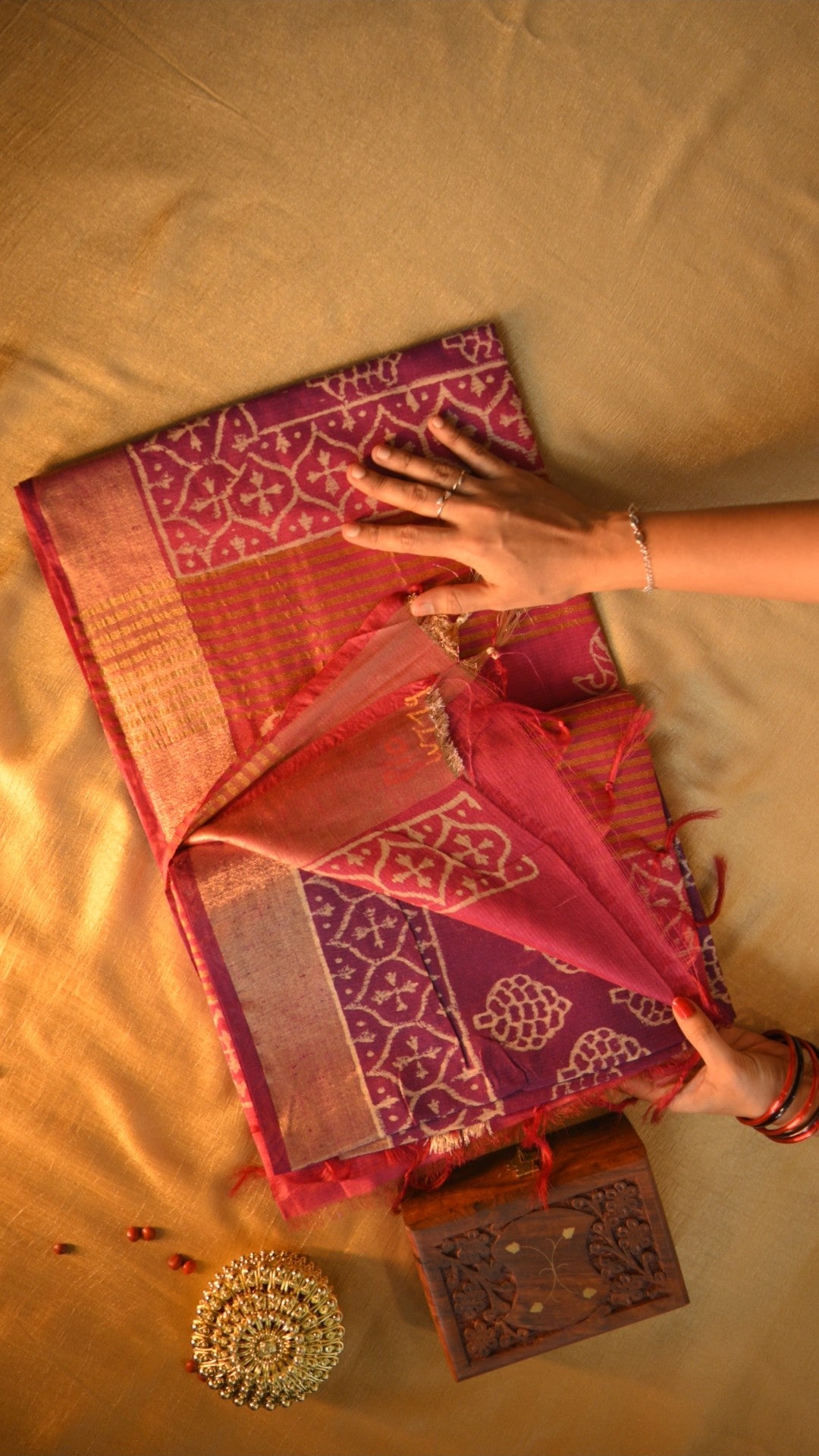 Handloom Baffta Block Printed Saree KM4B027