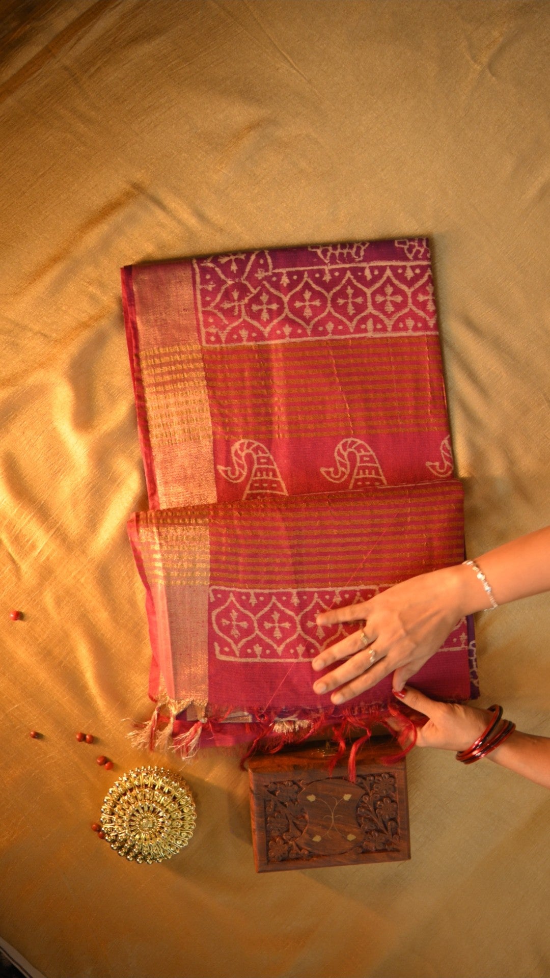 Handloom Baffta Block Printed Saree KM4B027