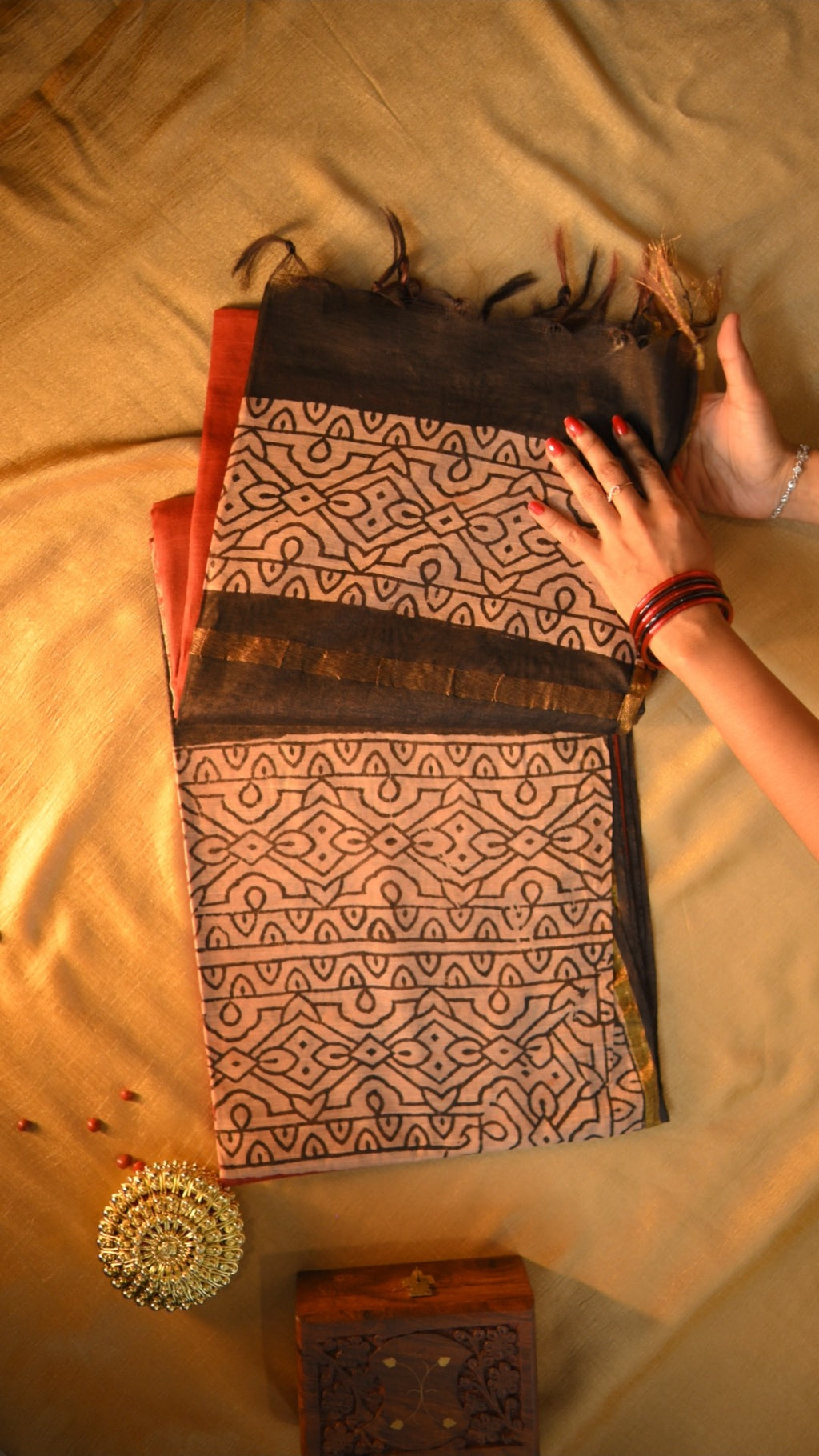 Chanderi Art Silk Bagru/Dabu Printed Saree - Potai Bagru Print KM4B015