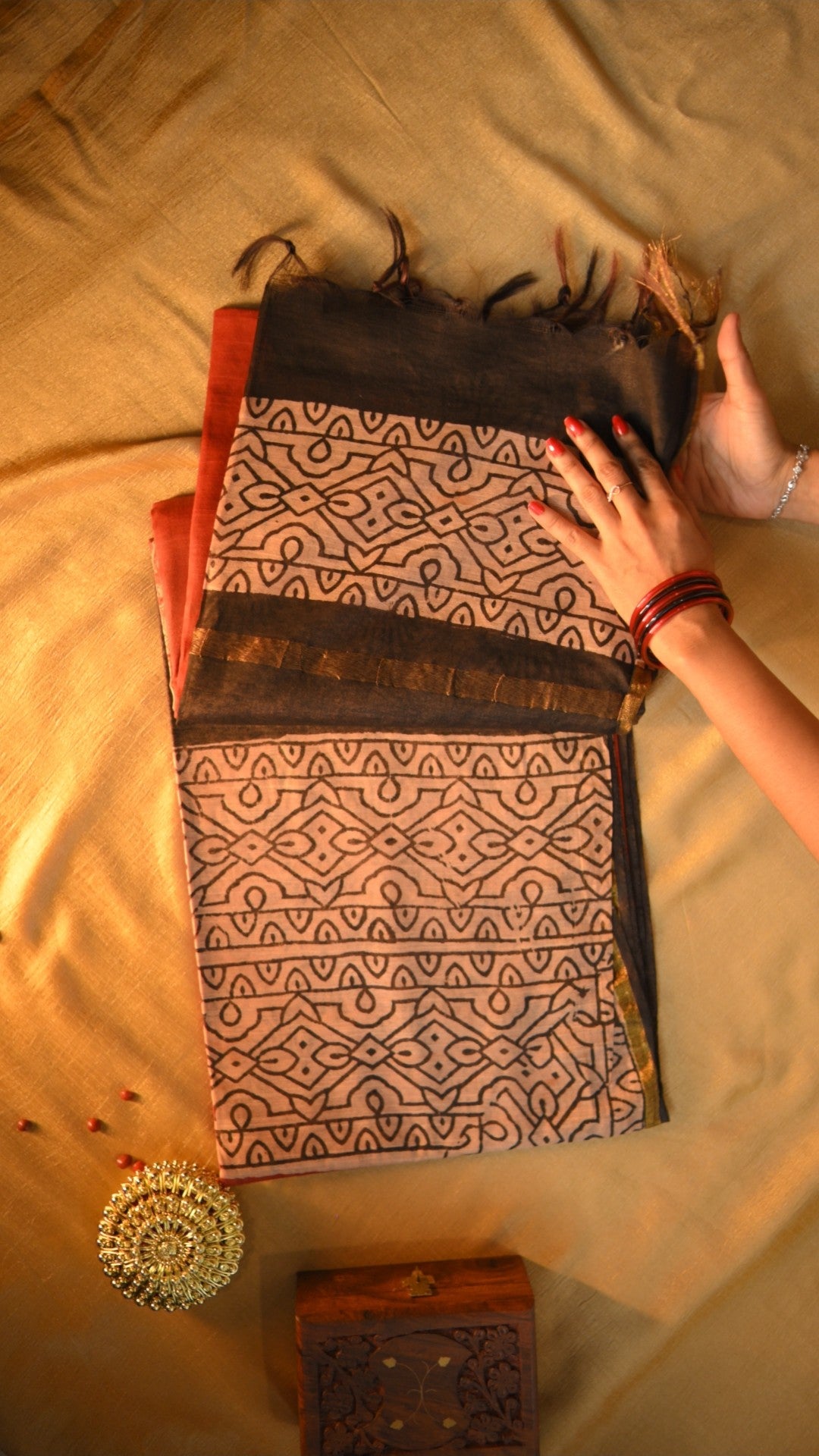 Chanderi Art Silk Bagru/Dabu Printed Saree - Potai Bagru Print KM4B015
