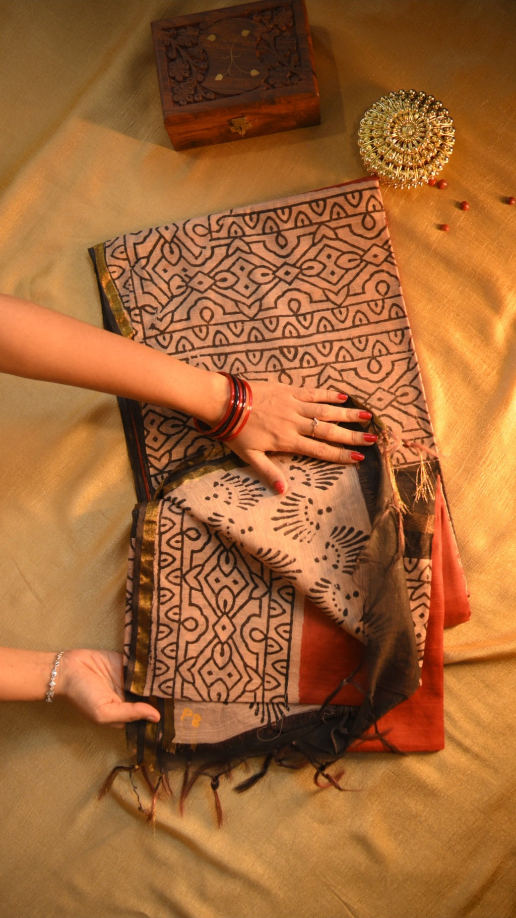 Chanderi Art Silk Bagru/Dabu Printed Saree - Potai Bagru Print KM4B015